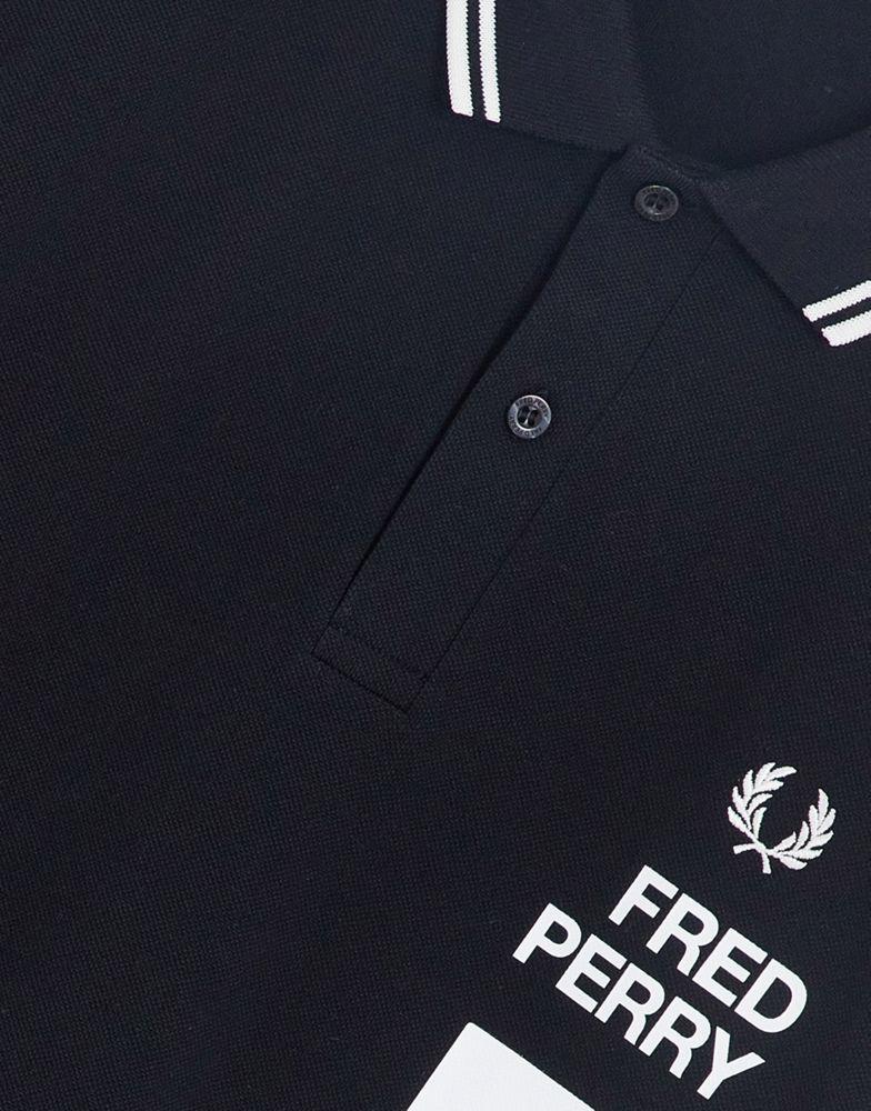 Fred Perry back print polo shirt exclusive to ASOS in black商品第3张图片规格展示