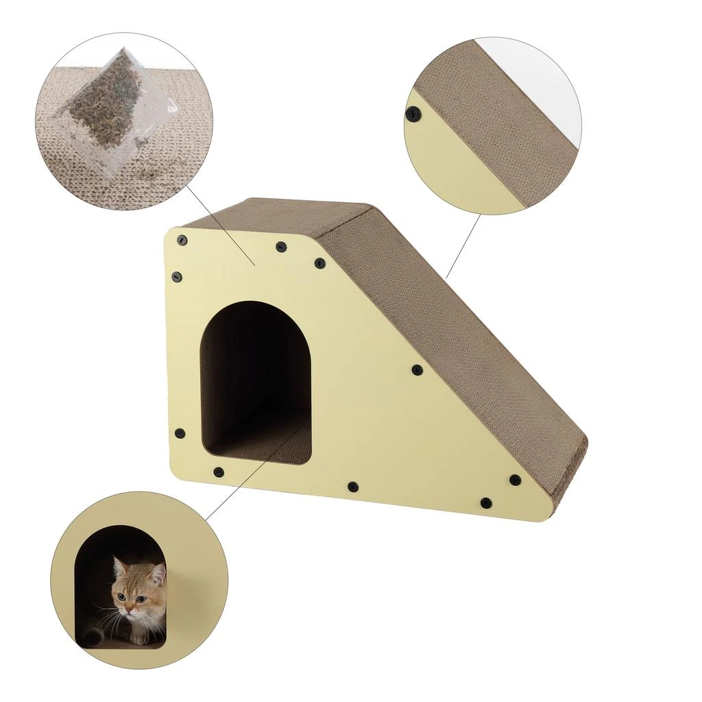商品THE LICKER STORE|Kento 23.63" Minimalist Cardboard Angled Cat Cave Scratcher with Catnip, Almond,价格¥543,第3张图片详细描述