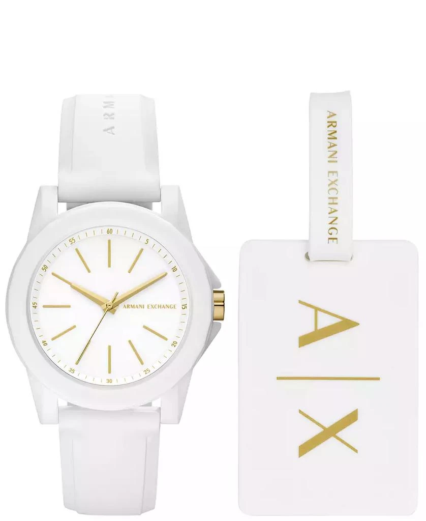 商品Armani Exchange|AX Women's White Silicone Strap Watch with Luggage Tag 36mm,价格¥940,第1张图片