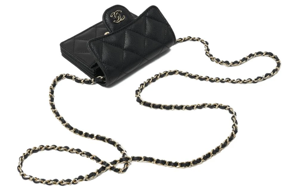 商品[国内直发] Chanel|香奈儿 字母Logo徽标金扣链条 羊皮革 风琴包单肩包斜挎包 女款 黑色,价格¥12674,第4张图片详细描述
