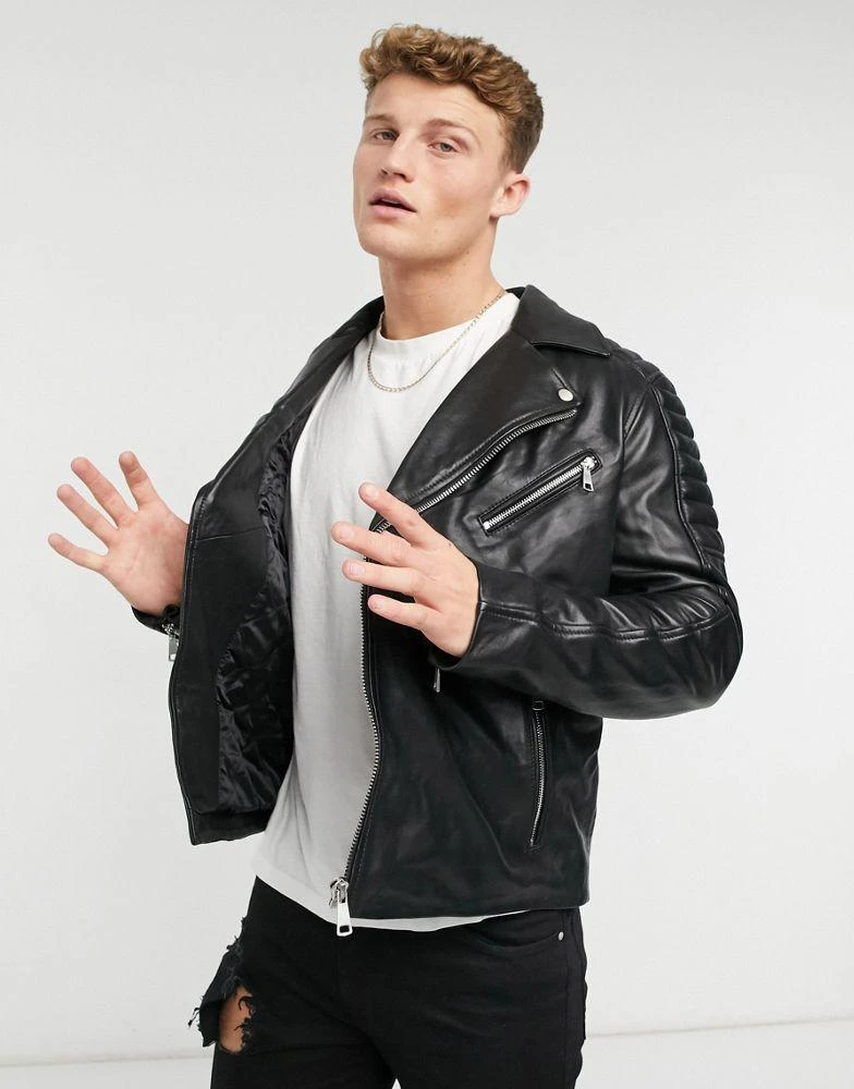 商品River Island|River Island leather biker jacket in black,价格¥858,第1张图片