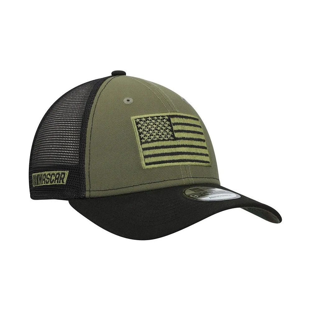 商品New Era|Men's Olive, Black NASCAR Merchandise Military-Inspired Appreciation 9FORTY Adjustable Trucker Hat,价格¥224,第1张图片