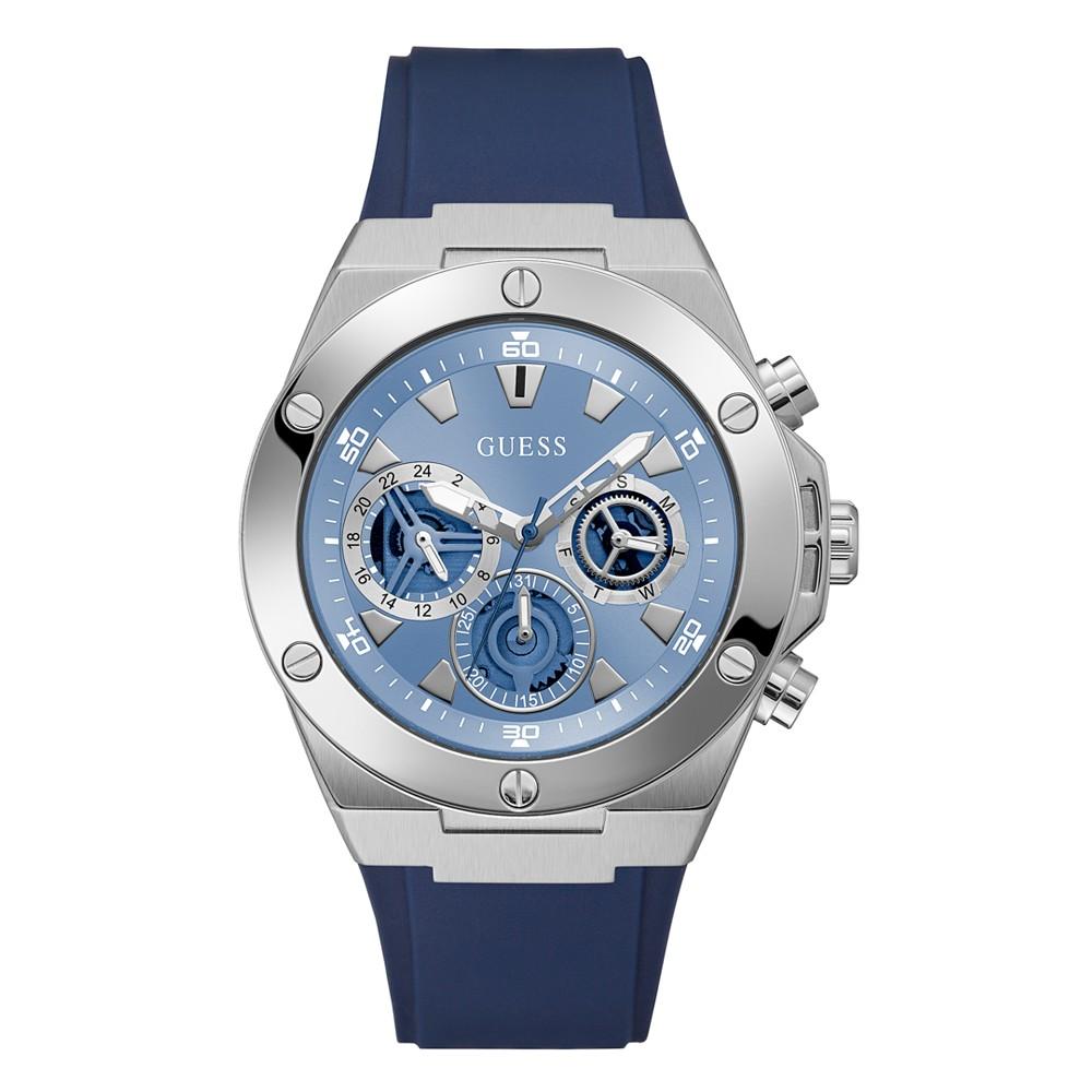 Men's Quartz Blue Silicone Strap Multi-Function Watch 46mm商品第1张图片规格展示