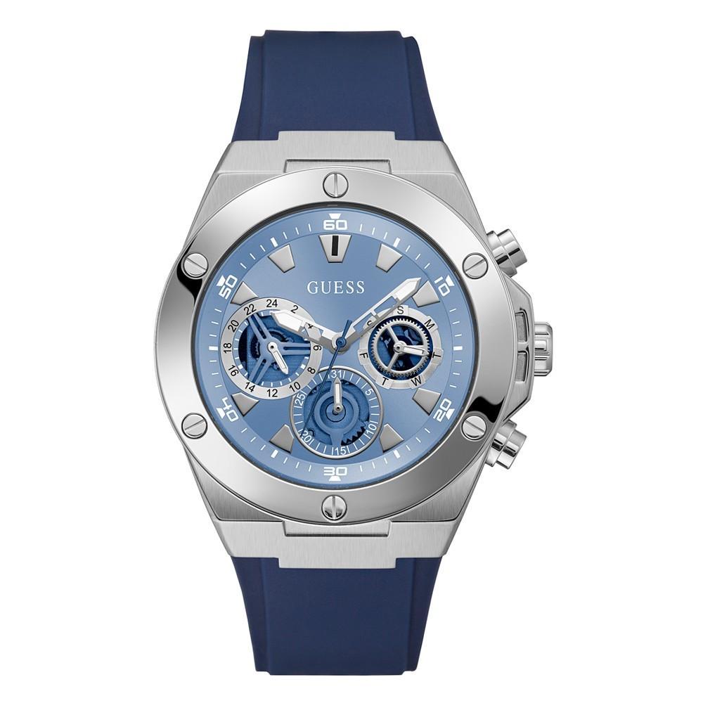 商品GUESS|Men's Quartz Blue Silicone Strap Multi-Function Watch 46mm,价格¥1070,第1张图片
