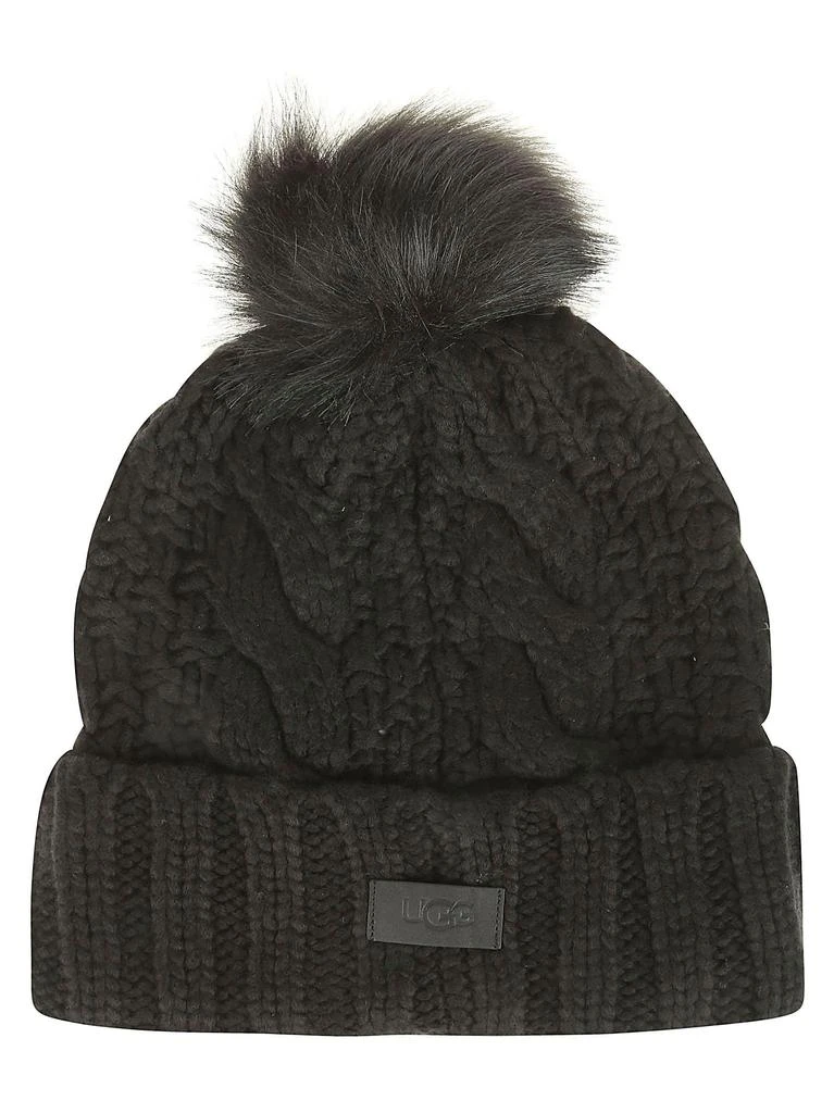 商品UGG|W Knit Cable Hat W F Fur Pom Black,价格¥525,第1张图片