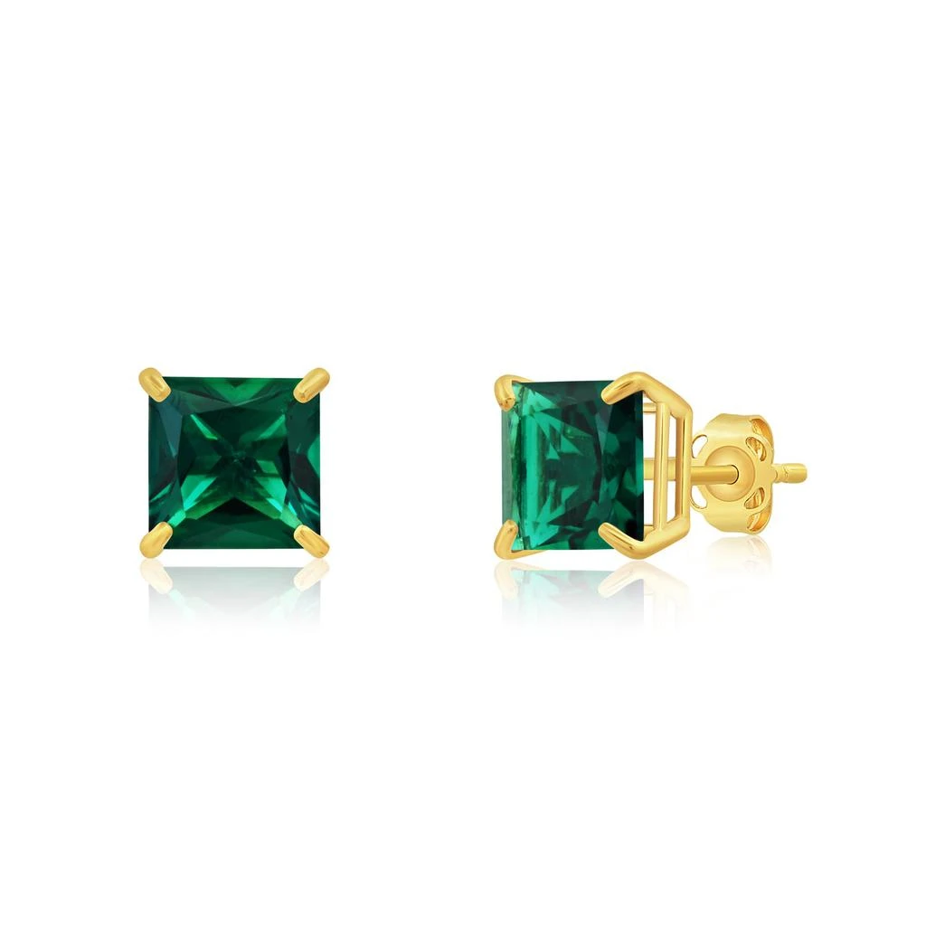 商品MAXCOLOR|14k Yellow Gold Solitaire Princess-Cut Gemstone Stud Earrings (7mm),价格¥894,第5张图片详细描述