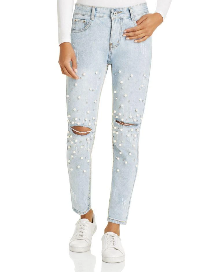 商品Sadie & Sage|Pearl-Embellished High Rise Jeans,价格¥184,第1张图片