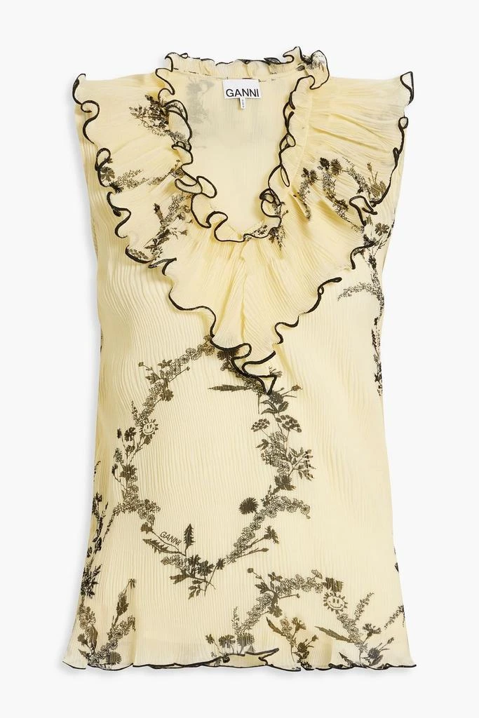 商品Ganni|Ruffled floral-print plissé-chiffon top,价格¥557,第1张图片