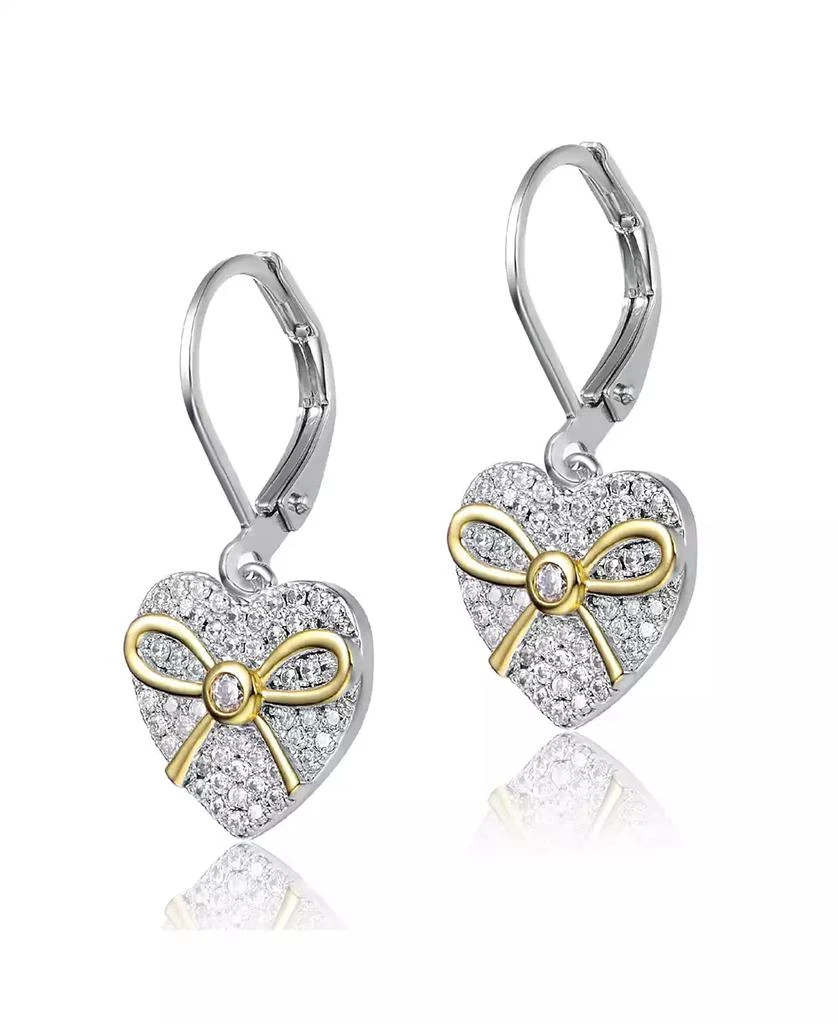 商品Genevive|GV Sterling Silver White Gold Plated Two Tone with Clear Cubic Zirconia Leaverback Earrings,价格¥235,第3张图片详细描述