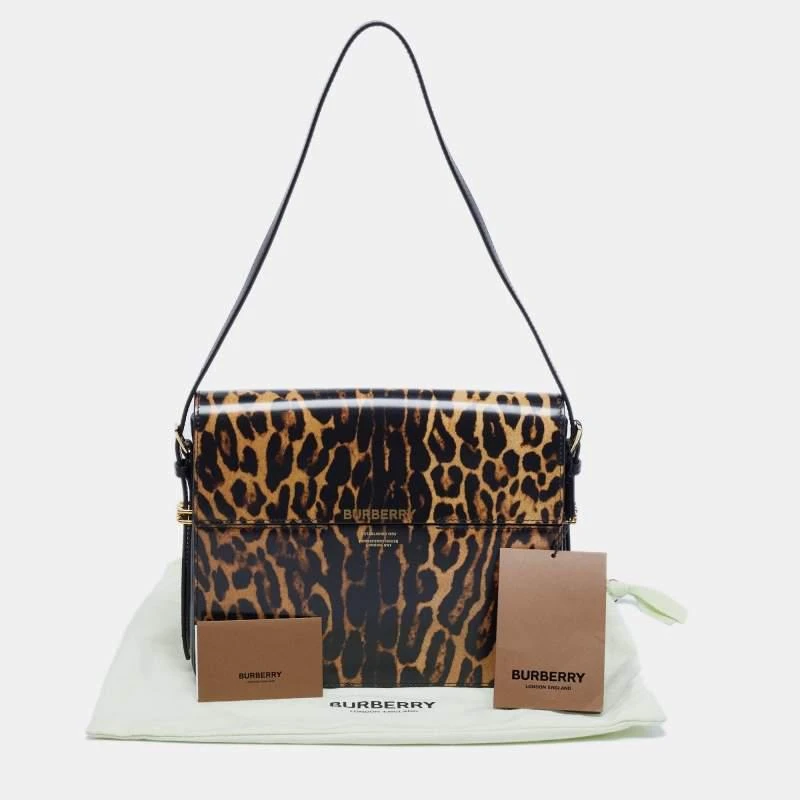 Burberry Black/Brown Leopard Print Glossy Leather Large Grace Shoulder Bag 商品