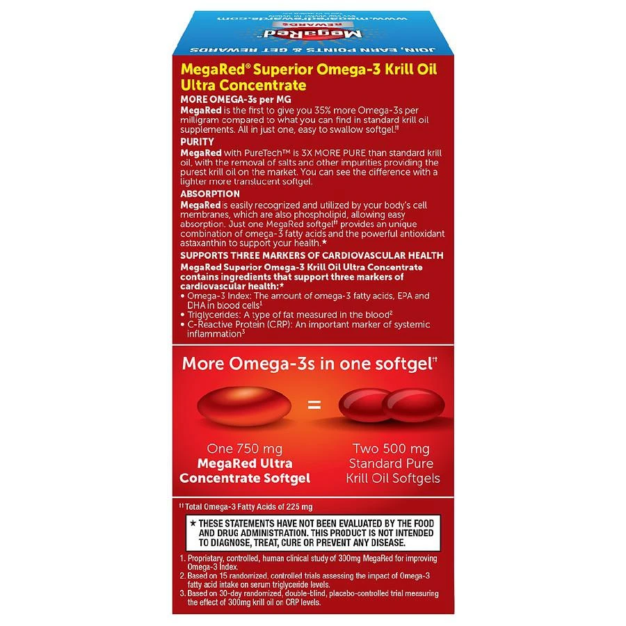 商品MegaRed|750mg Ultra Concentration Omega-3 Krill Oil, Softgels,价格¥259,第2张图片详细描述