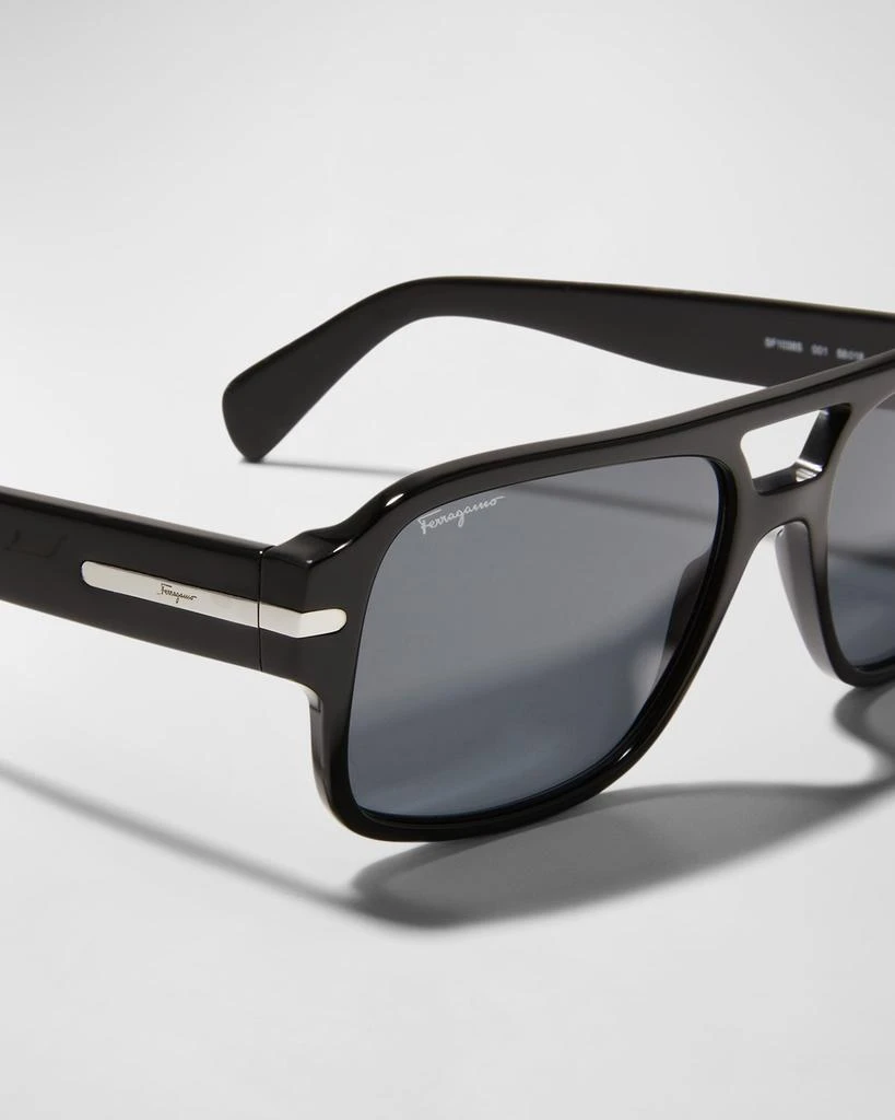 商品Salvatore Ferragamo|Men's Double Bridge Logo Navigator Aviator Sunglasses,价格¥1289,第4张图片详细描述