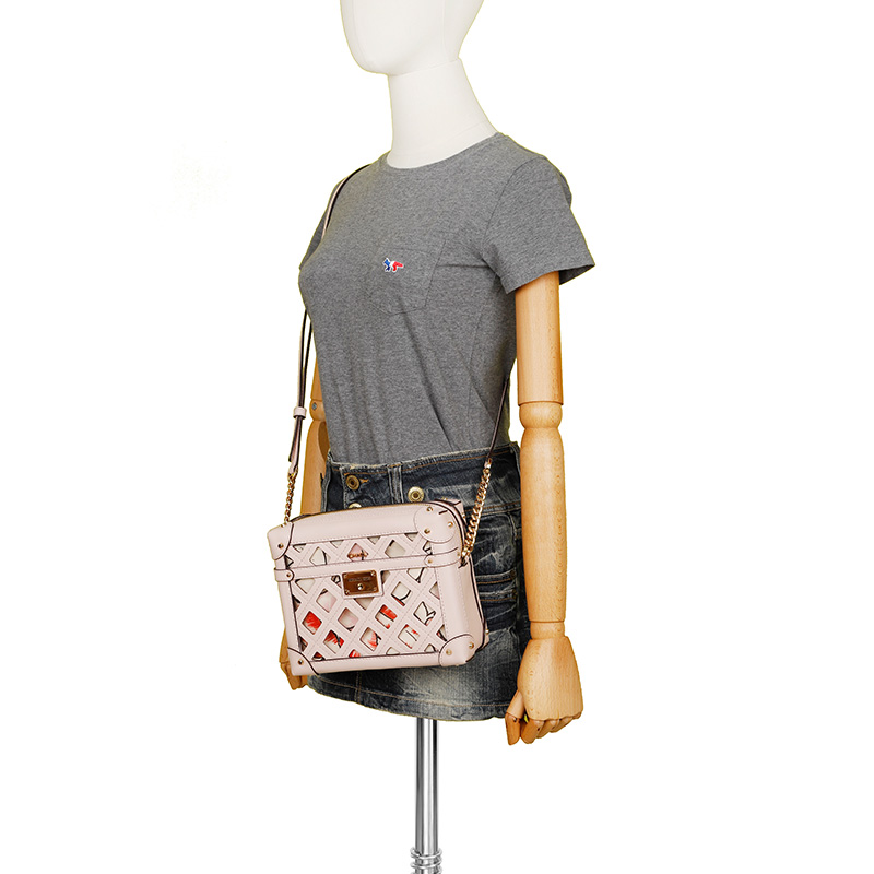 （低价清仓）MICHAEL KORS MK 迈克·科尔斯 奢侈品 MK 女士粉色皮质菱形镂空单肩斜挎包配帆布印花化妆包35T1G2TC5Y POWDER BLUSH商品第6张图片规格展示