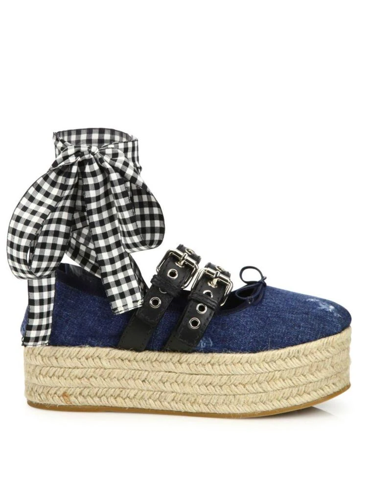 商品Miu Miu|Denim Lace-Up Platform Espadrille Ballet Flats,价格¥2024,第5张图片详细描述