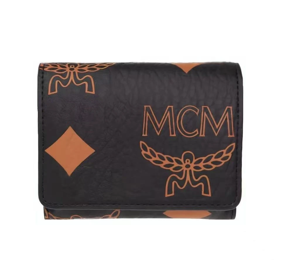 商品MCM|MCM 深色金属五金件花押字印花三折 帆布拼纳帕皮革钱包 迷你 女款 黑色MYSDATA01BK001-BLACK,价格¥2222,第1张图片
