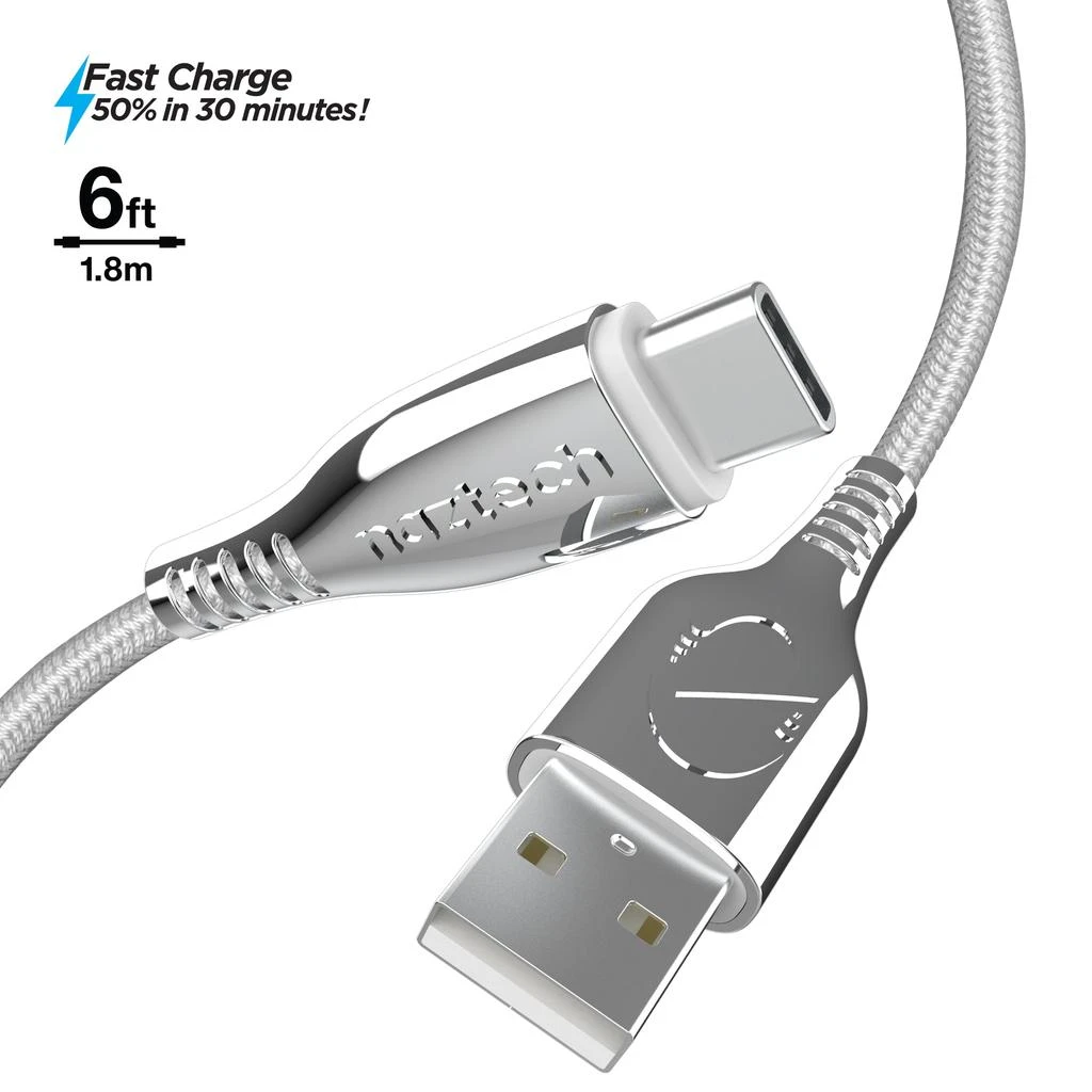 商品Naztech|Titanium USB to USB-C Braided Cable 6ft,价格¥160,第1张图片