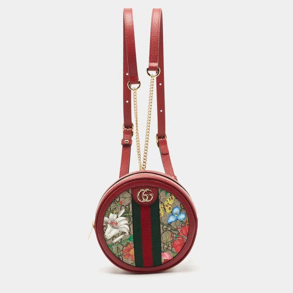 商品Gucci|Gucci Red GG supreme Canvas and Leather Mini Floral Ophidia Backpack,价格¥11752,第1张图片