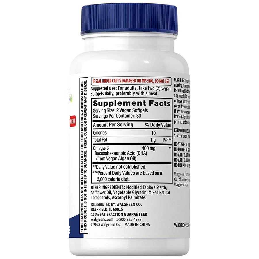 商品Walgreens Free & Pure|Vegan Omega Algae Oil with DHA Softgels (60 days),价格¥147,第4张图片详细描述