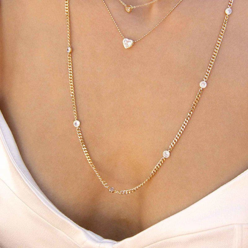 商品Ettika Jewelry|Simple Kind of Life Dainty 18k Gold Plated Chain and Crystal Layered Necklace Set ONE SIZE,价格¥302,第2张图片详细描述