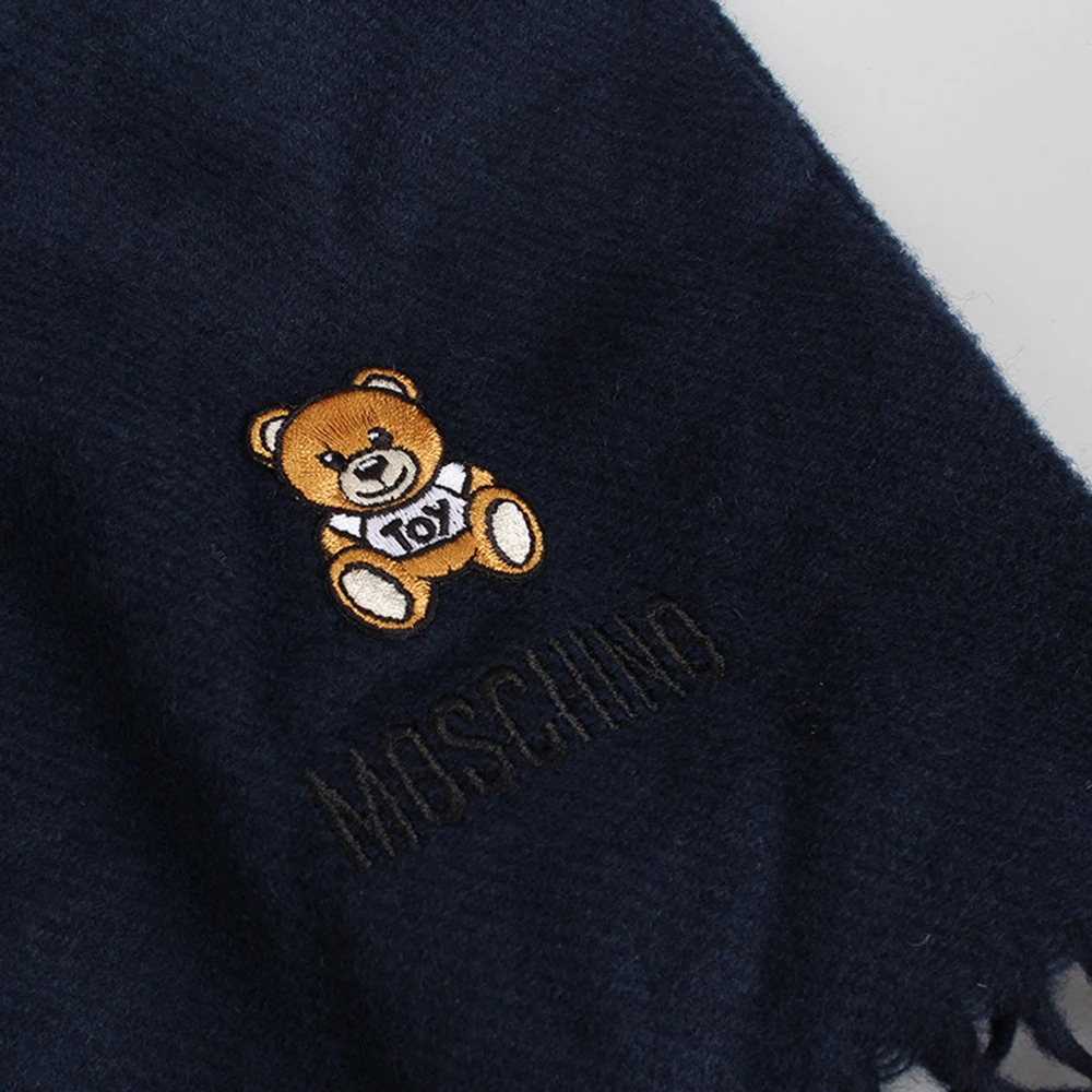 MOSCHINO 女士海军蓝色羊毛流苏围巾 50124-M529-3013 商品
