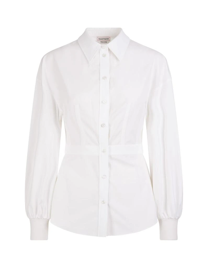 商品Alexander McQueen|Alexander McQueen Woman Shirt In White Cotton Poplin With Long Balloon Sleeves,价格¥5308,第1张图片