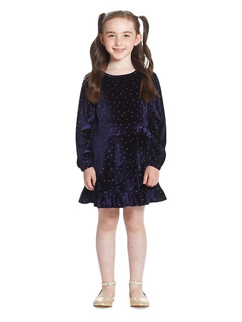 Little Girl's & Girl's Rhinestone Velvet Dress商品第3张图片规格展示