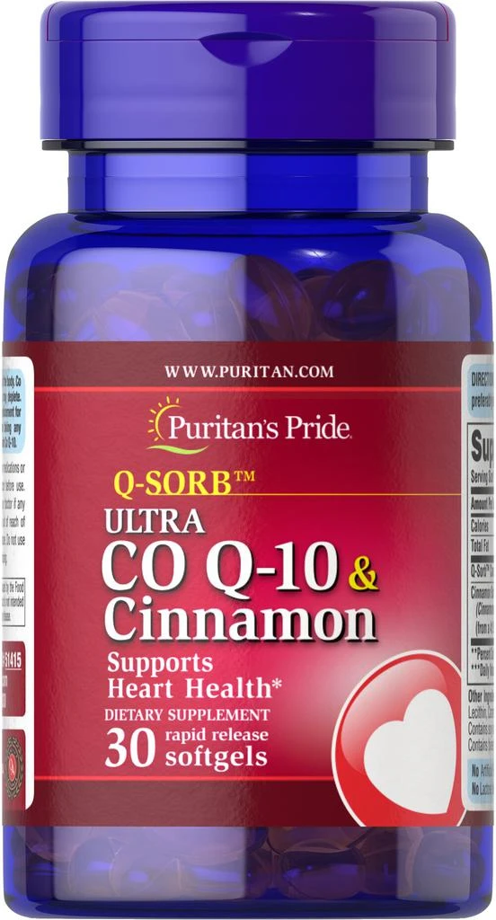 商品Puritan's Pride|Ultra Co Q-10 200 mg & Cinnamon 1000 mg 30 softgels,价格¥261-¥521,第1张图片