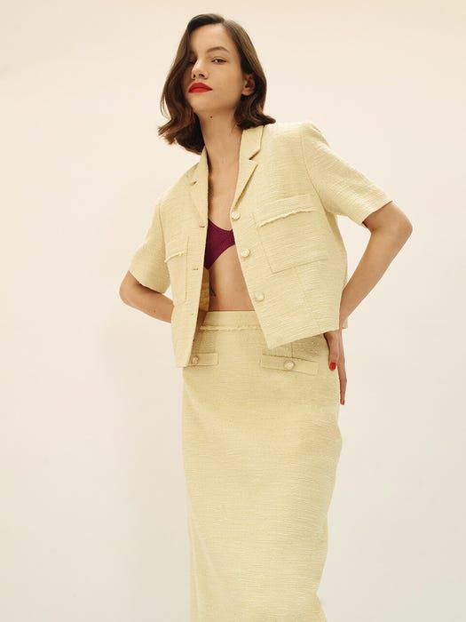 [Tweed] Fringed Tweed Midi Skirt商品第5张图片规格展示