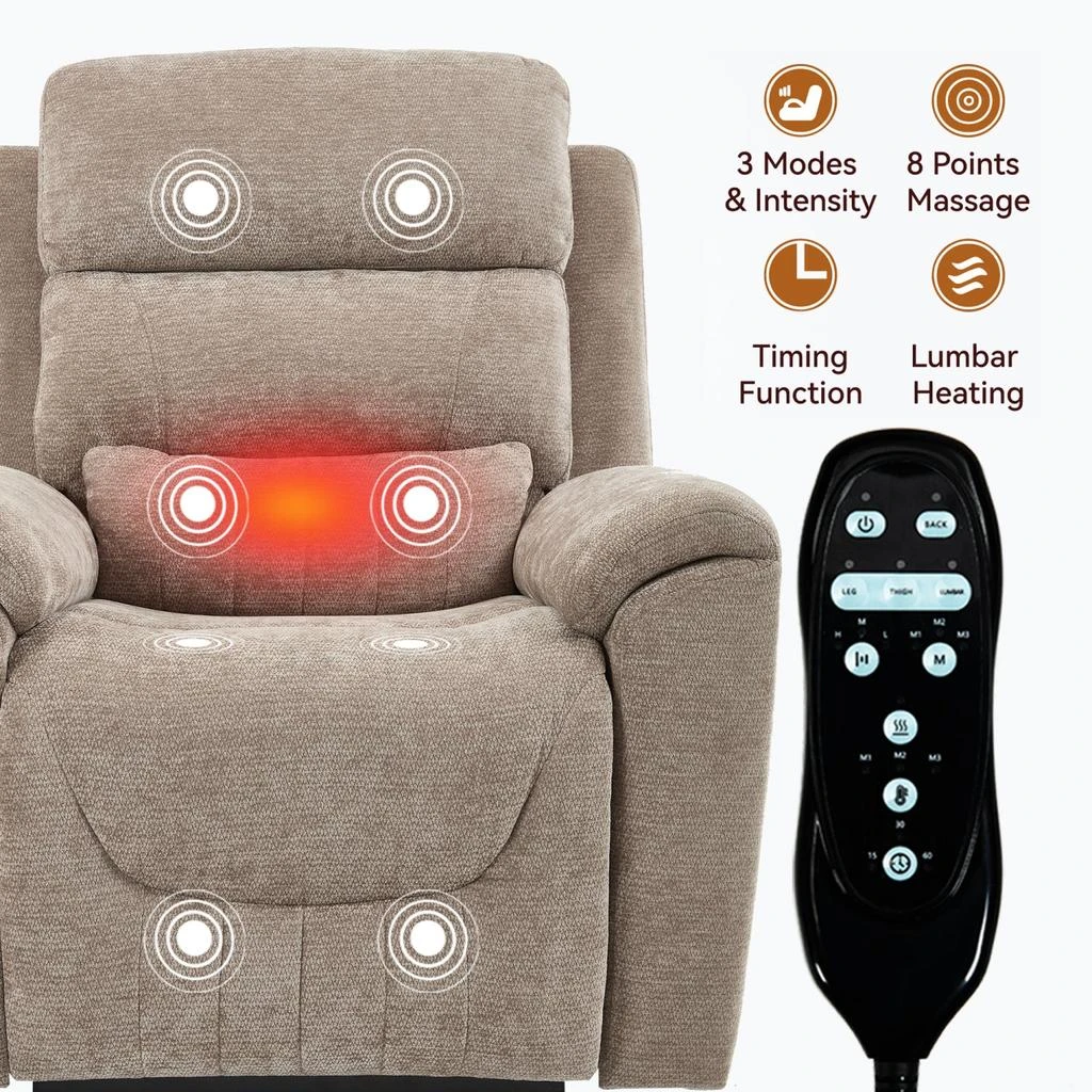 商品Streamdale Furniture|Streamdale Power Lift Recliner w/ Massage & Heat, Khaki,价格¥5528,第5张图片详细描述