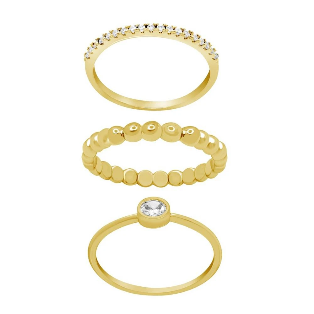 商品Essentials|Gold Plated 3-Piece Clear Cubic Zirconia and Band Ring Set,价格¥95,第1张图片