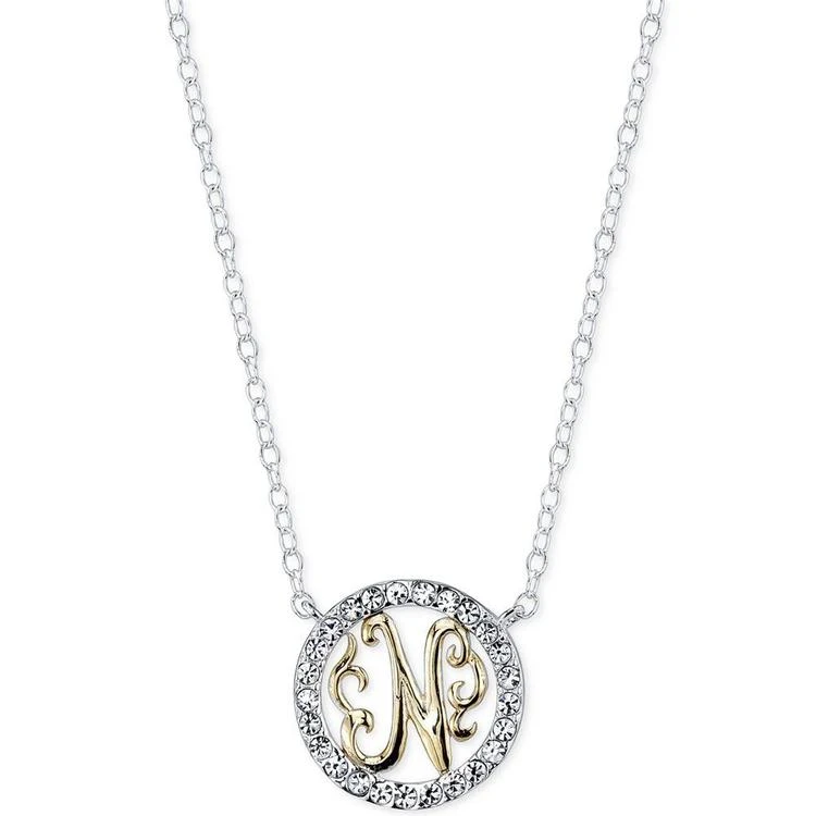 商品Unwritten|Initial "N" Pendant Necklace with Crystal Pavé Circle in Sterling Silver and Gold Flash,价格¥150,第2张图片详细描述