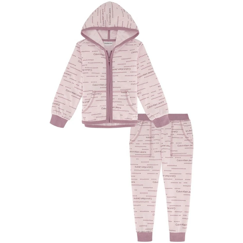 商品Calvin Klein|Little Girls Logo-Print Brushed Fleece Hoodie and Joggers Set, 2 Piece,价格¥267,第1张图片