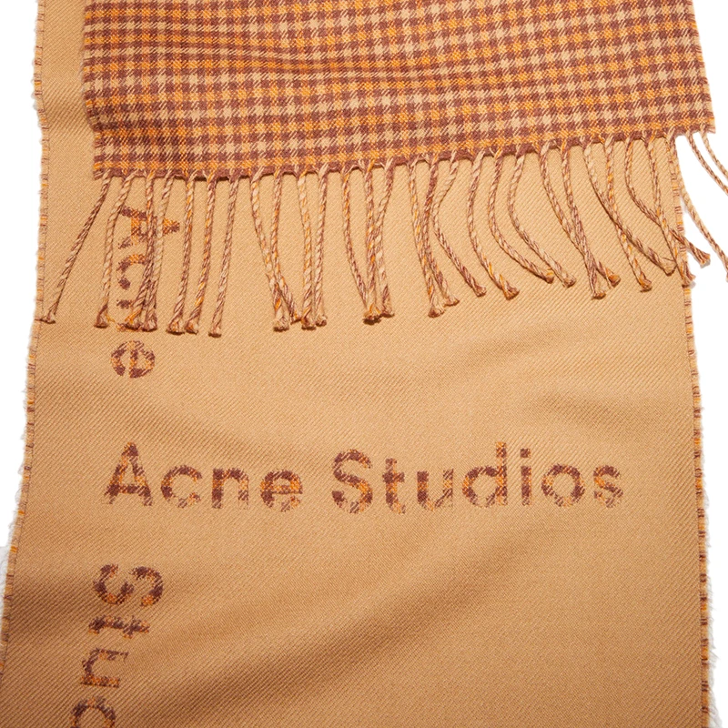 ACNE STUDIOS 男女同款驼棕色撞色徽标提花羊毛围巾 商品