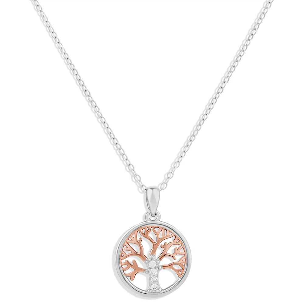 商品Giani Bernini|Cubic Zirconia Family Tree 18" Pendant Necklace in Sterling Silver & 18k Rose Gold-Plate, Created for Macy's,价格¥160,第1张图片