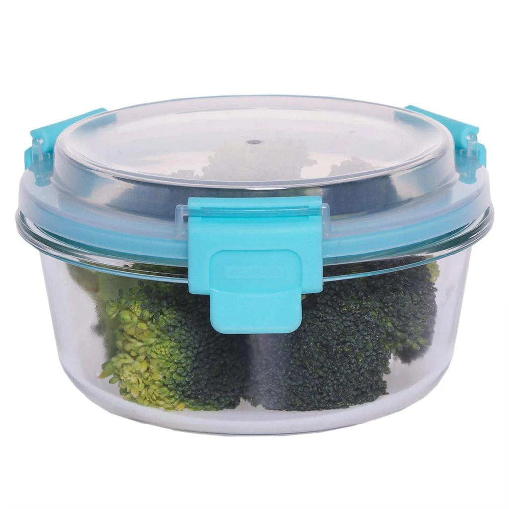 商品Home Basics|Home Basics Leak Proof 13 oz.  Round Borosilicate Glass Food Storage Container with Air-tight Plastic Lid, Turquoise,价格¥111,第1张图片