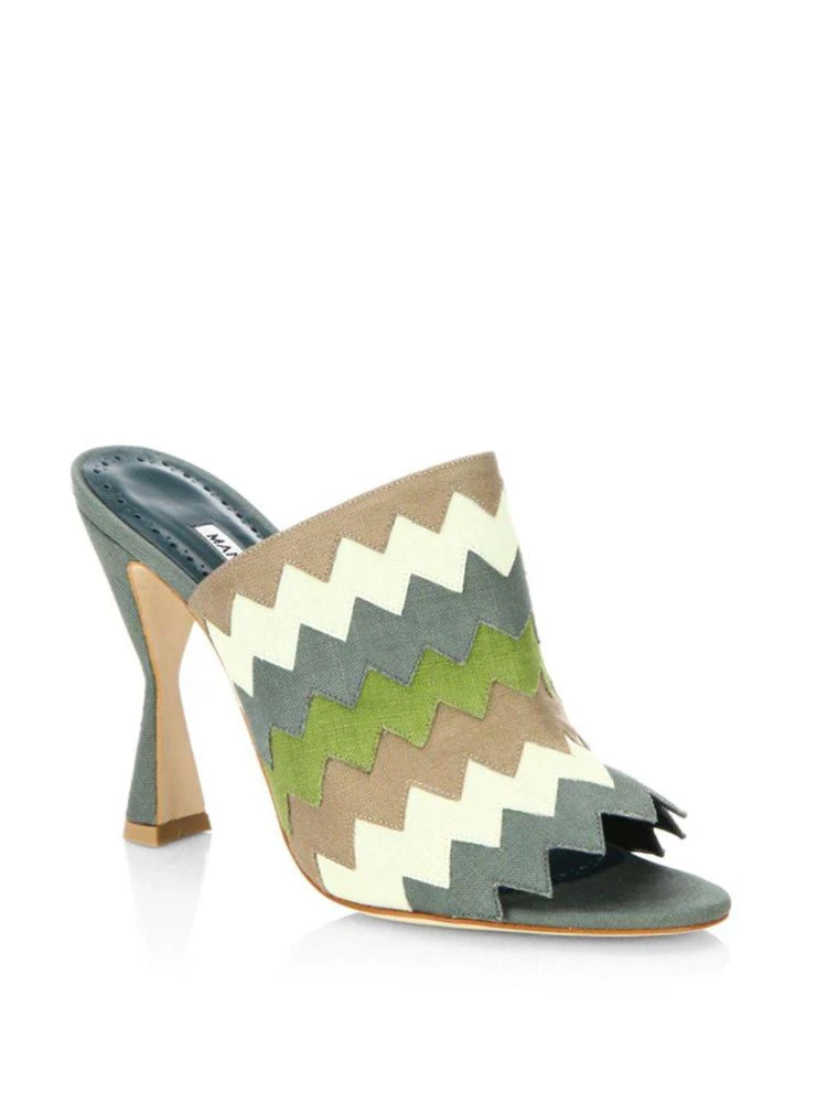 商品Manolo Blahnik|Loch 105 Chevron Linen Mules,价格¥2383,第1张图片