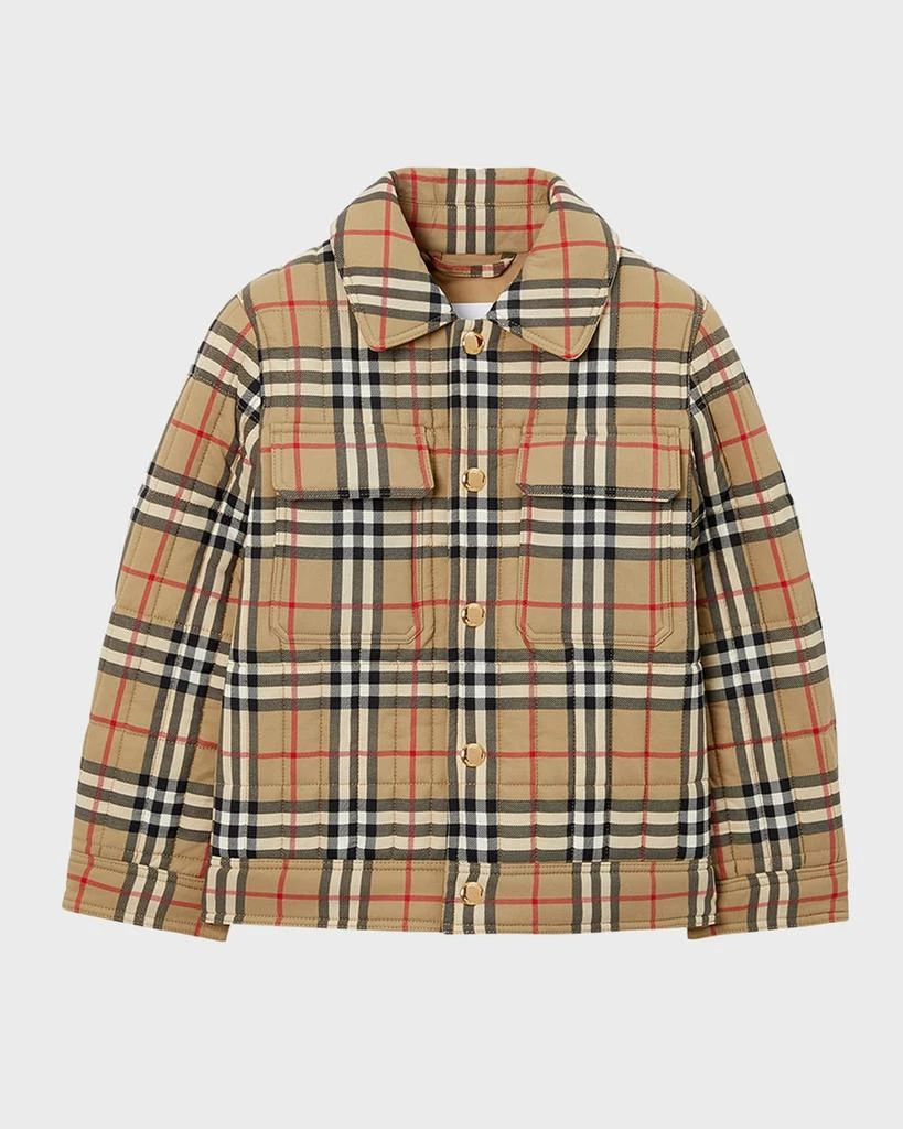 商品Burberry|Kid's Gideon Check-Print Quilted Jacket, Size 4-14,价格¥3026,第1张图片