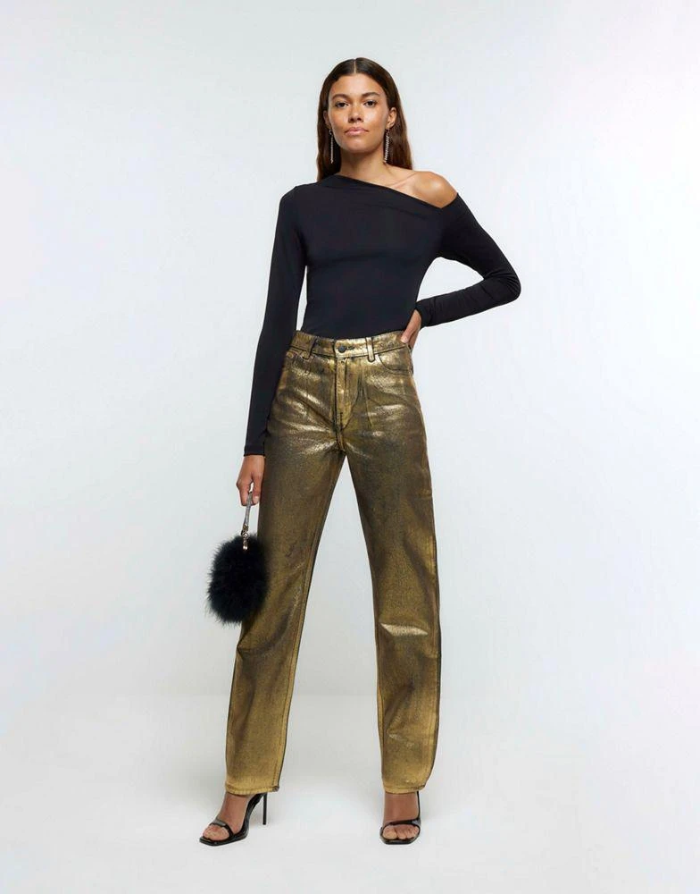 商品River Island|River Island Relaxed straight coated jeans in gold,价格¥524,第1张图片