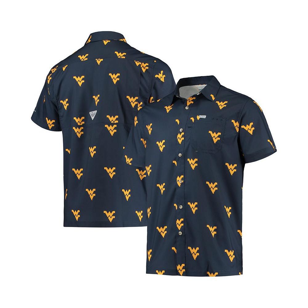 Men's Navy West Virginia Mountaineers Super Slack Tide Omni-Shade Button-Up Shirt商品第2张图片规格展示