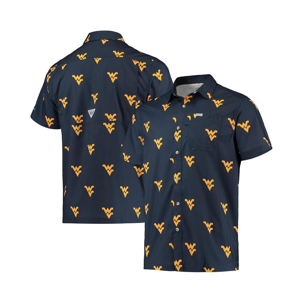 商品Columbia|Men's Navy West Virginia Mountaineers Super Slack Tide Omni-Shade Button-Up Shirt,价格¥480,第4张图片详细描述