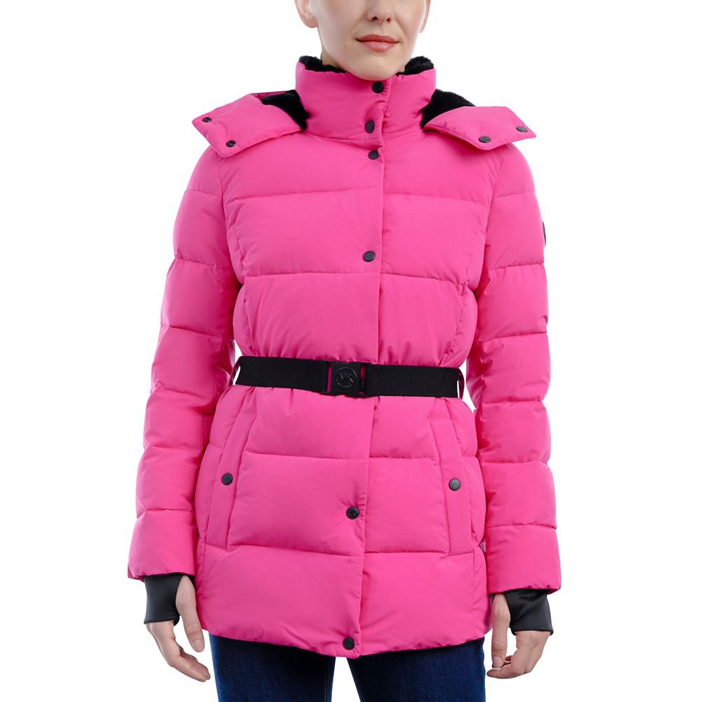 Women's Belted Hooded Puffer Coat商品第1张图片规格展示