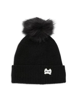 商品Karl Lagerfeld Paris|Logo Pom Pom Beanie,价格¥120,第1张图片