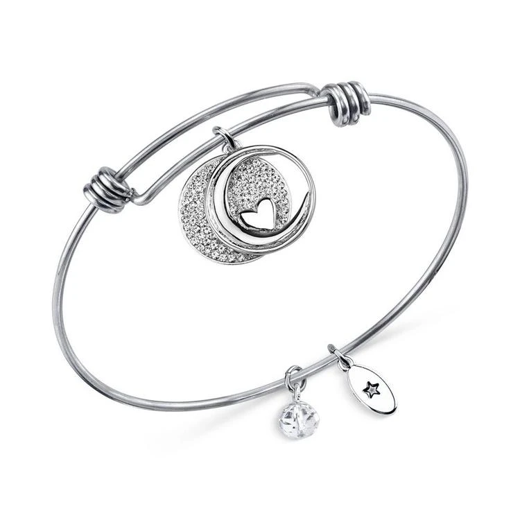 商品Unwritten|Moon and Heart Disc Bangle Bracelet in Stainless Steel and Silver-Plate,价格¥412,第2张图片详细描述