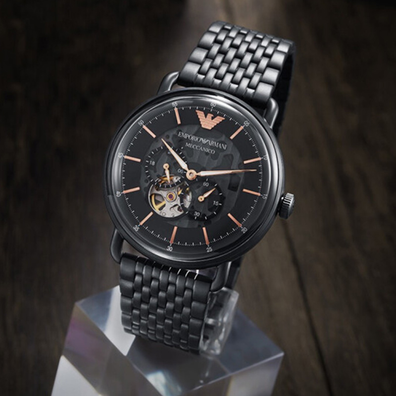 阿玛尼ARMANI-表男机械表镂空时尚腕表 黑色钢带款AR60025商品第2张图片规格展示