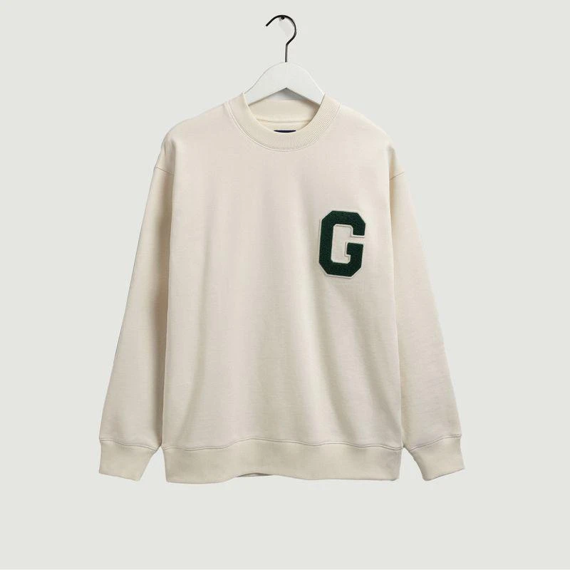 商品Gant|Collegiate G crew neck sweater in BCI certified cotton Cream Gant,价格¥1129,第1张图片