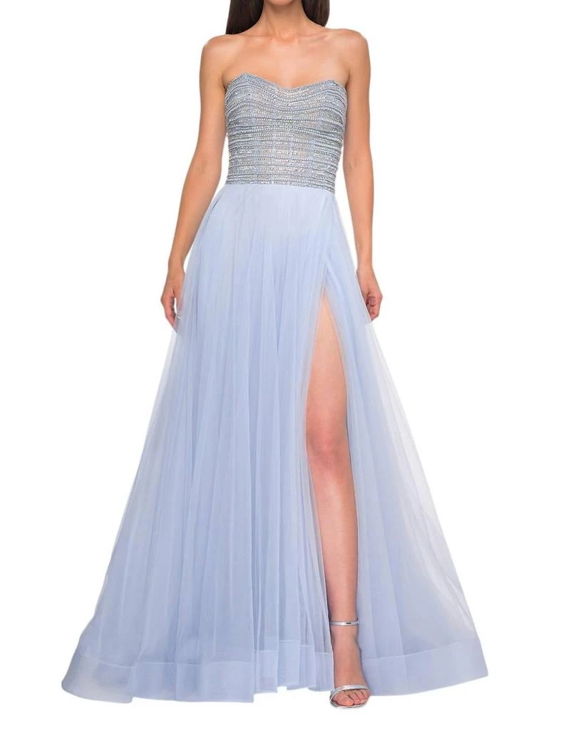 商品La Femme|A-Line Pearl And Rhinestone Prom Dress In Light Periwinkle,价格¥2842,第1张图片