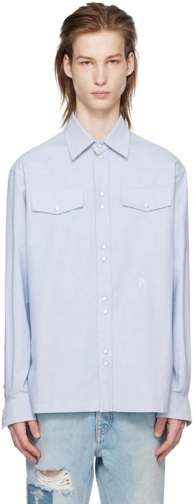 商品Palm Angels|Blue Embroidered Shirt,价格¥2326,第1张图片