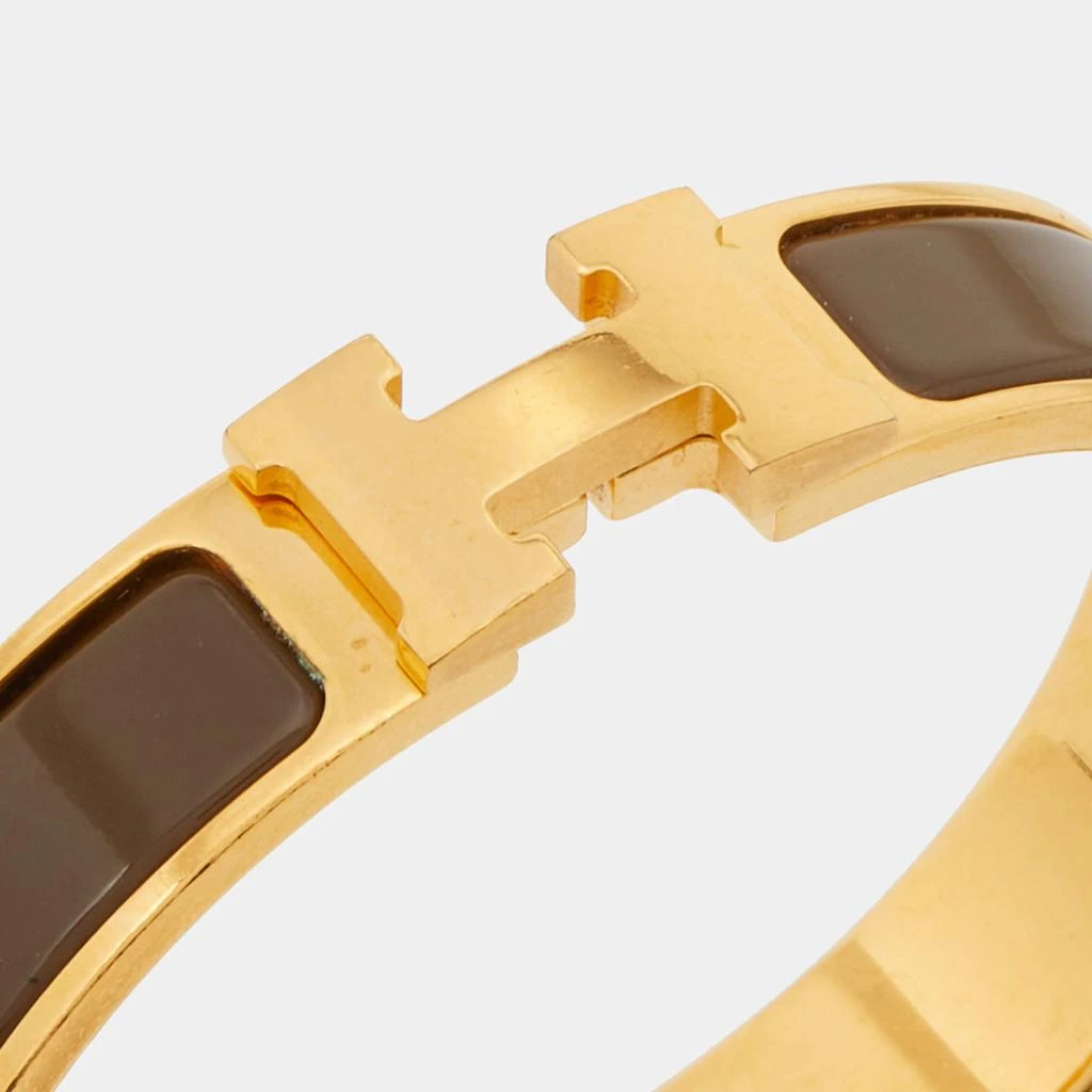 商品[二手商品] Hermes|Hermes Clic H Brown Enamel Gold Plated Narrow Bracelet,价格¥4026,第4张图片详细描述