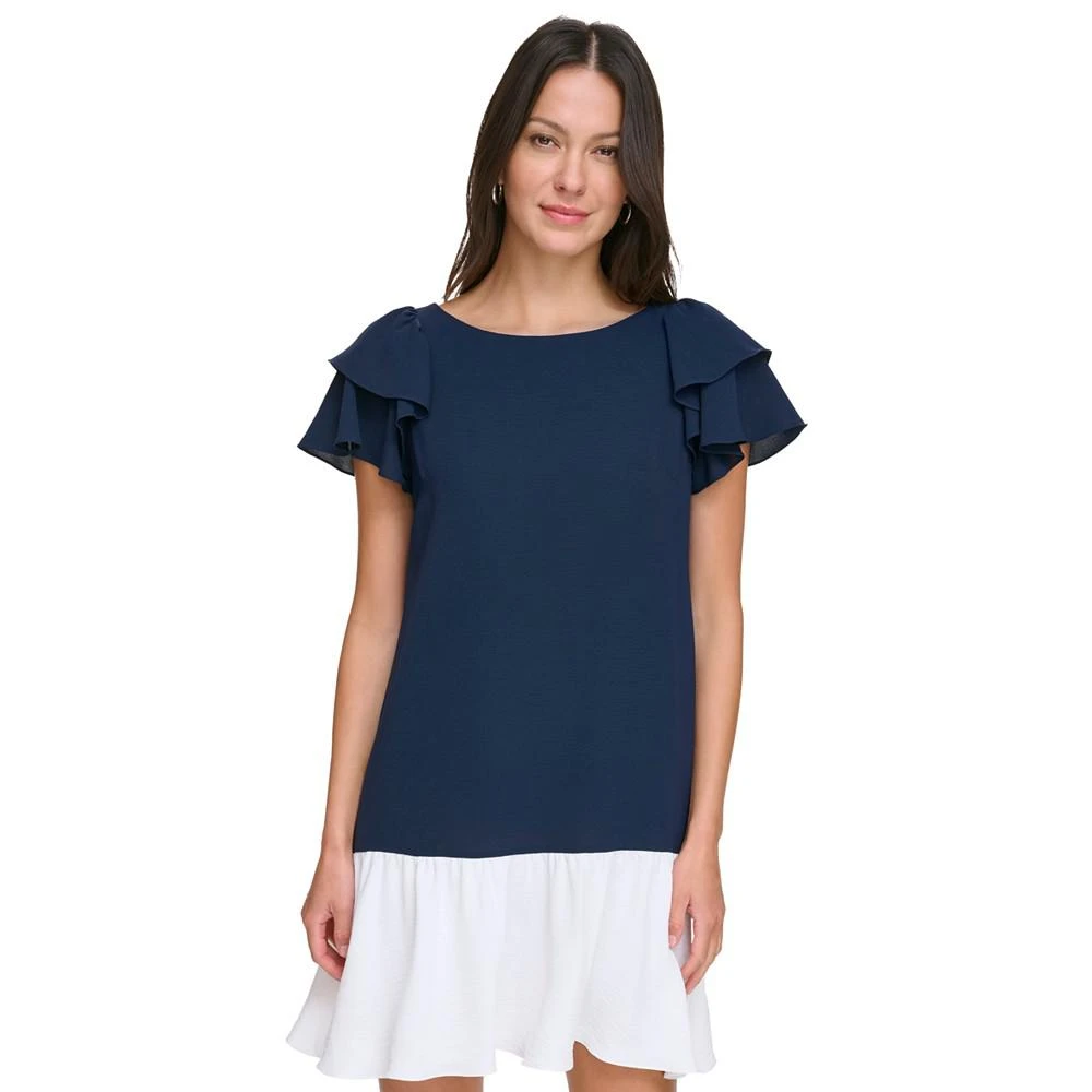 商品DKNY|Women's Colorblocked Flutter-Sleeve Dress,价格¥599,第4张图片详细描述