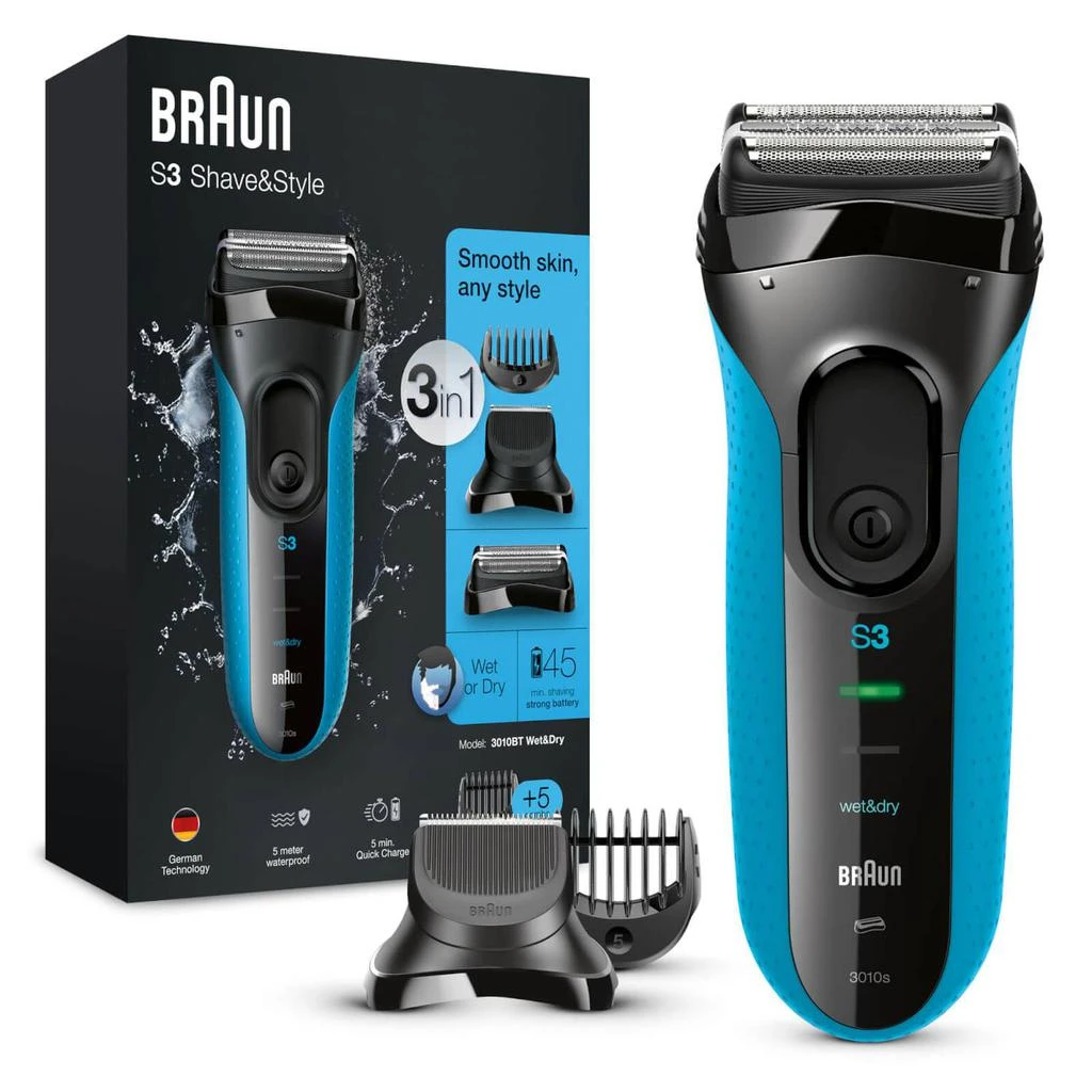 商品Braun|Braun Series 3 ProSkin 3010BT Electric Shaver, Blue,价格¥729,第1张图片